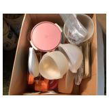 Box of tupperware and misc