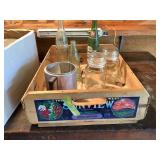 Crate and pop bottles and misc