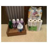 Laundry soap, dish soap, toilet paper