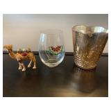 Camel trinket, vase and glass