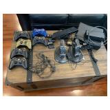 XBox console, 6 controllers, Kinect, and chargers