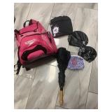 Speedo swim bag, swim caps, and umbrella