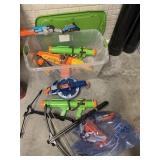 Nerf guns and miscellaneous in large tote