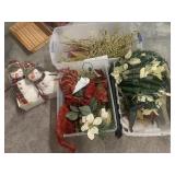 3 totes of Christmas decor and 2 snowmen