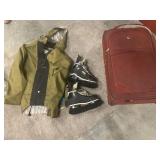 Suitcase, size 10 ice skates, and jacket