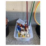 Tote of miscellaneous cleaning supplies