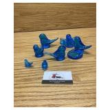 7 blue glass birds