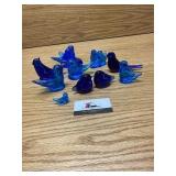 10 blown glass bluebirds