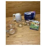Pyrex measuring cups and kitchen miscellaneous