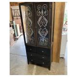 Two piece metal and glass curio cabinet