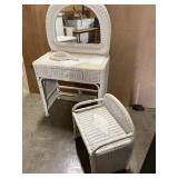 Wicker vanity and stool