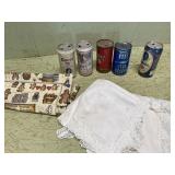 Linens and collector beer cans