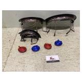 Metal shelves and hen on the nest