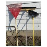 Rakes and broom