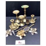 Brass and silver candlesticks