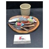 Walnut tray with cheese knives