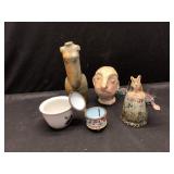 Pincushion, stamp holder and statues