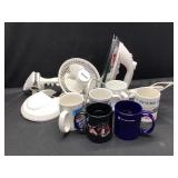 Fan, iron and mugs
