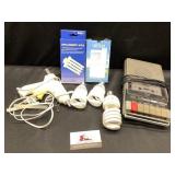 Light bulbs, tape player, glue gun