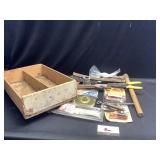 Miscellaneous hand tools and wood box