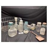 Wire Basket & Glass Bottles