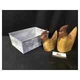 Galvanized Tin & Wood Chickens