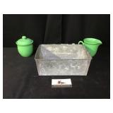 Galanized Bin & Glassware