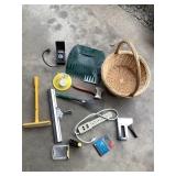 Basket with screwdriver set, stapler, squeegees