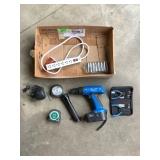 Drill Master drill, flashlight, power strip
