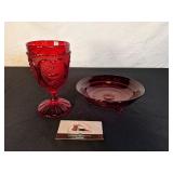 Ruby sunrise footed dish & Ruby goblet
