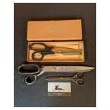 Bolt shears, pinking shears, sewing scissors