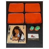 Old tip trays, art tile, cactus S&P