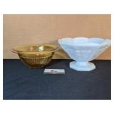 Milk glass footed bowl, yellow bowl (9")