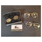 3 vintage glasses with one case