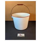 Enamelware red banded pail w/ bale