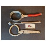 Schraeder air valve, oil filter wrenches