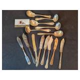 14 silverplate serving spoons, knives