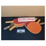 6 Ping pong paddles, old sleeve balls