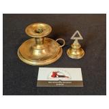 Brass dinner bell, candle stick holder