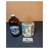 Old tea cannister and brown bottle