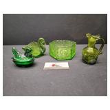 Nesting Chicken, Green Glassware