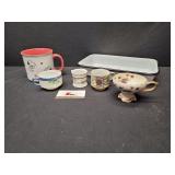 Enamel Pan with Tea Cups