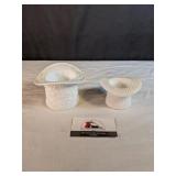 Milk glass top hat planters