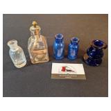 Bunsen burner, cobalt bottles, Palmers
