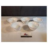 5 milk glass bowls