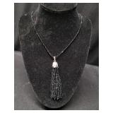 100 CTW Black Spinal Tassel Necklace with