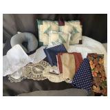 Miscellaneous doilies, stitch work, and fabric