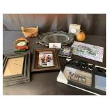 Picture frames, mirror, and decor