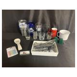 Tumbler, glasses, silverware, and miscellaneous