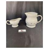 Longaberger Pottery gravy dish and pitcher